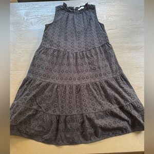 LOFT Black Cotton Eyelet Dress, fully lined, keyhole button closure, size XS